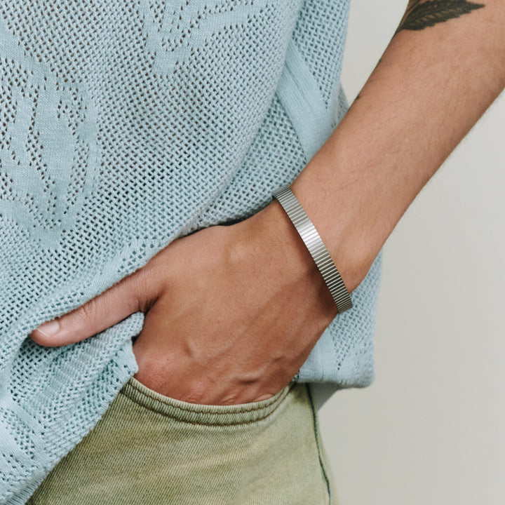 Tage - Bracciale rigato a schiava in acciaio inossidabile