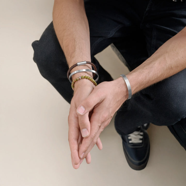 Tage - Bracciale rigato a schiava in acciaio inossidabile