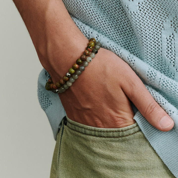 Erik - Bracciale con Perline di Pietra Acciaio Inossidabile