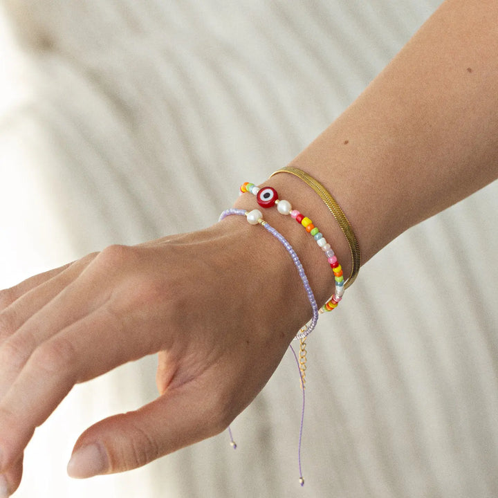 Suzy - Evil Eye Colourful Bead and Pearl Bracelet Timi of Sweden