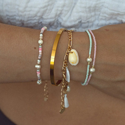 Nora - Tassle Cowrie Bracciale Shell Pearl Chunky
