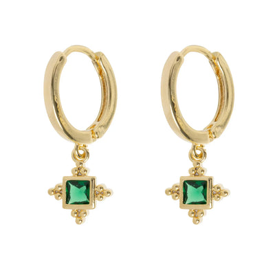 Arya - Green Crystal Pendant Hoop Earrings