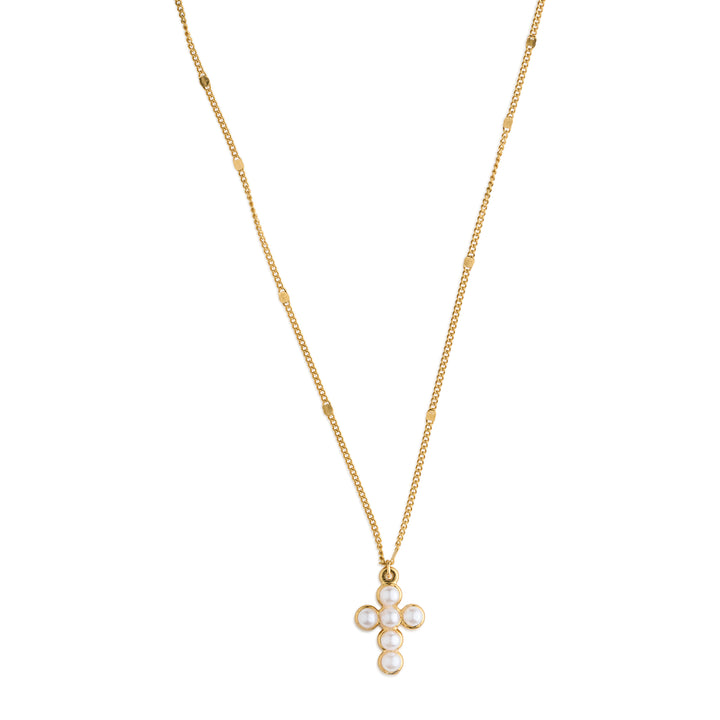 Essie - Pearl Cross Necklace Stainless Steel