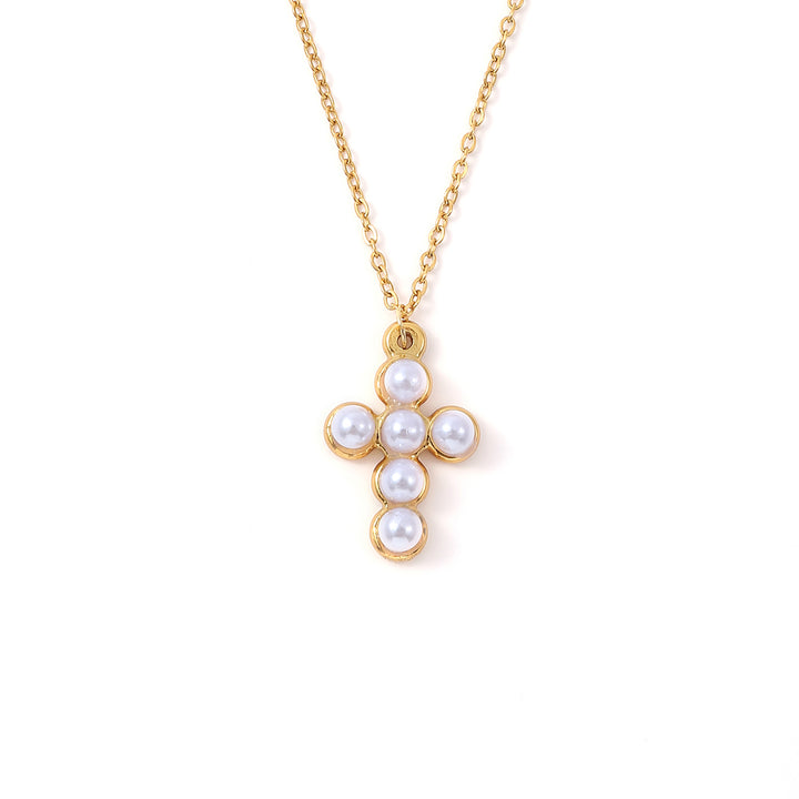Essie - Pearl Cross Necklace Stainless Steel