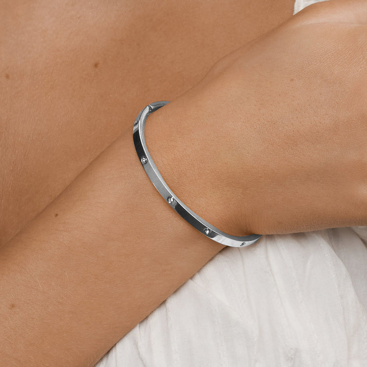 Fiona - Bracciale in Acciaio Inossidabile con Bangle di Cristallo