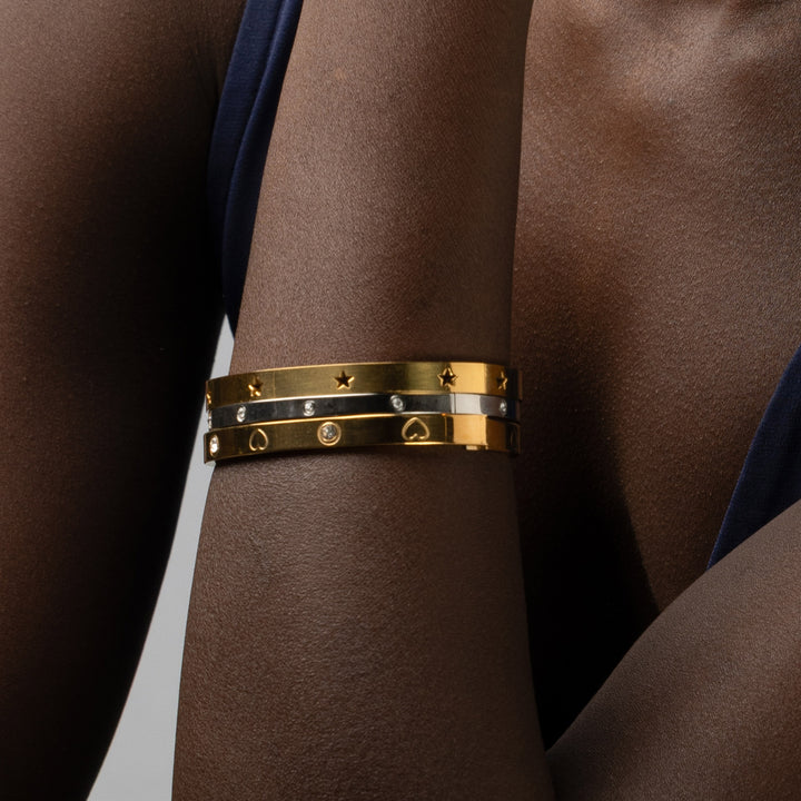 Fiona - Bracciale in Acciaio Inossidabile con Bangle di Cristallo