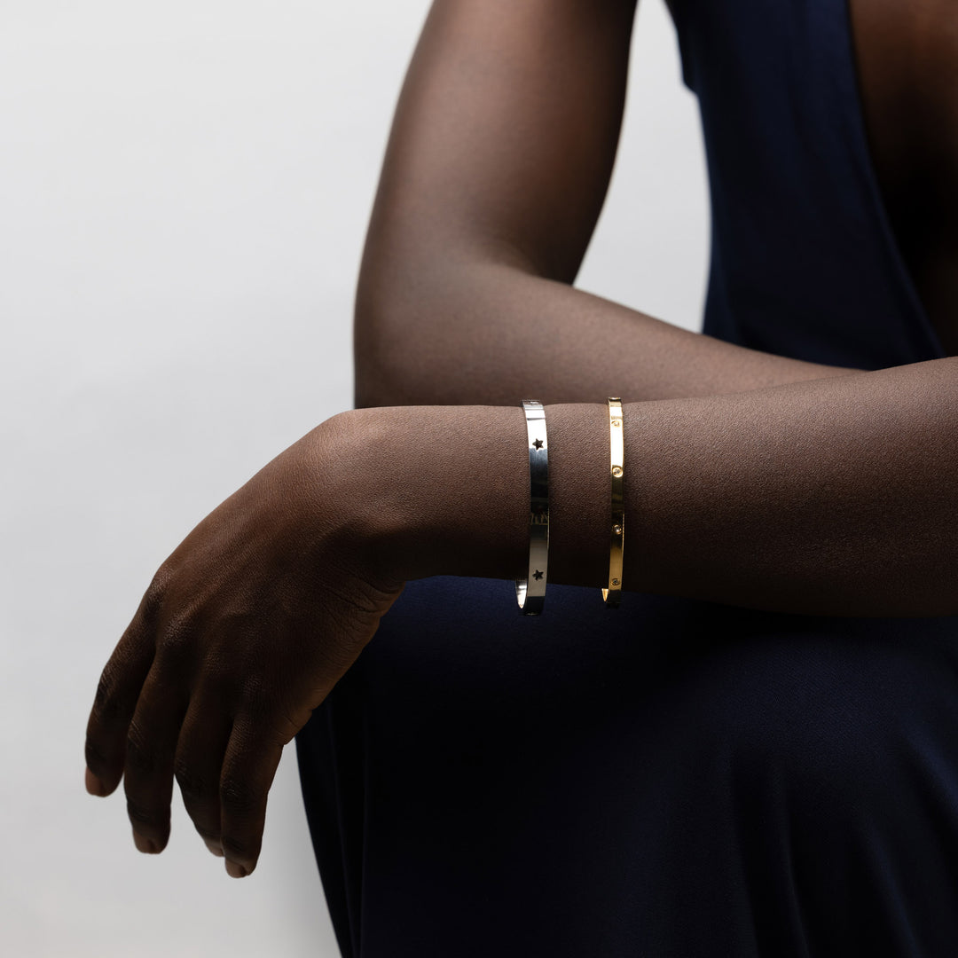 Fiona - Bracciale in Acciaio Inossidabile con Bangle di Cristallo