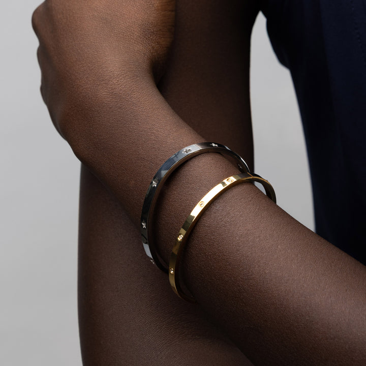 Fiona - Bracciale in Acciaio Inossidabile con Bangle di Cristallo