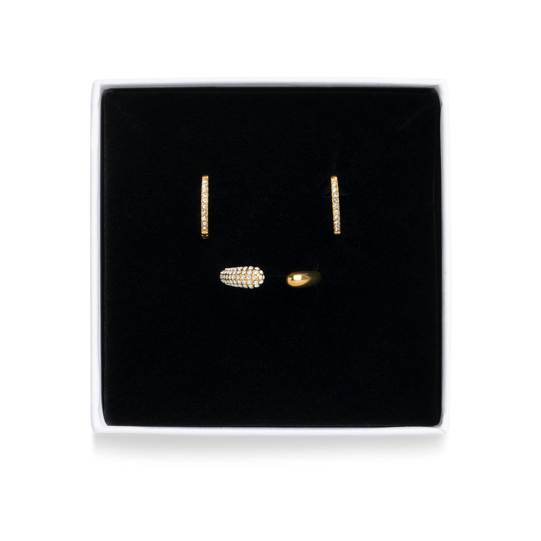 Set di orecchini e anello in acciaio inossidabile con cristalli