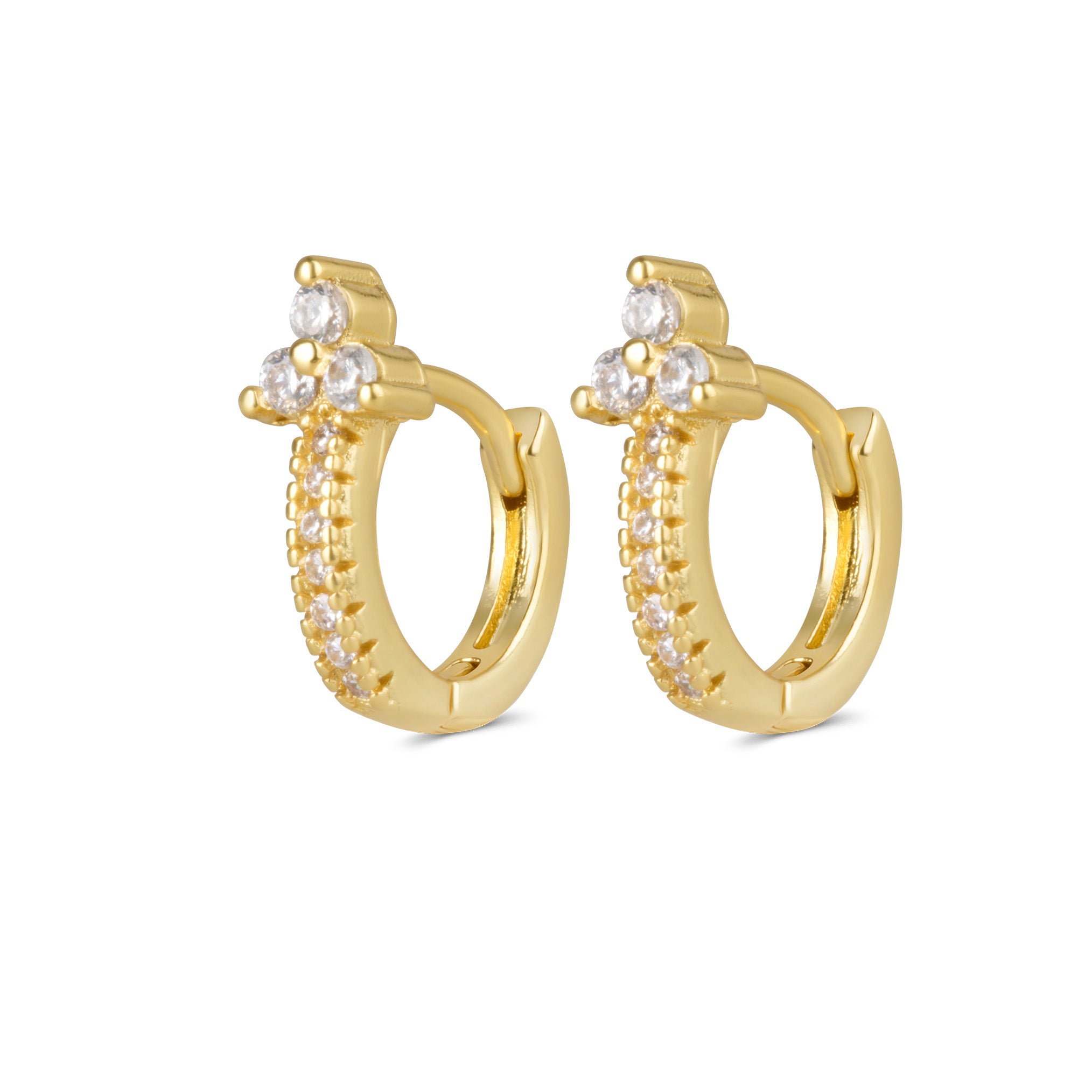 Orecchini A Cerchio Huggie Hoop In Oro Con Perle E Zirconi - Piccoli Cerchi 10 Mm, Ipoallergenici, Per Donna