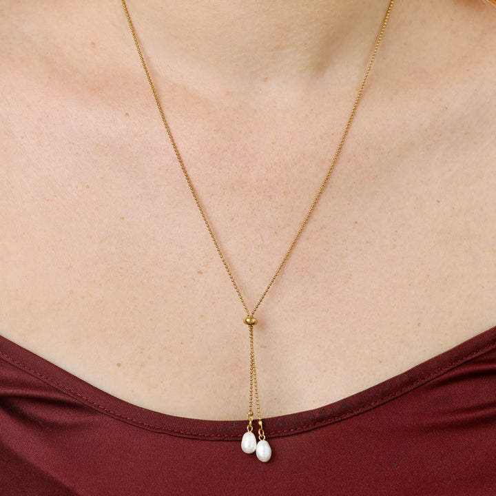 Barbro - Lariat Pearl Necklace Stainless Steel
