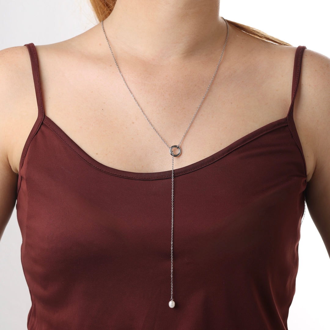 Boel - Collana Lariat con Perla in Acciaio Inossidabile