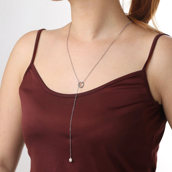 Boel - Collana Lariat con Perla in Acciaio Inossidabile