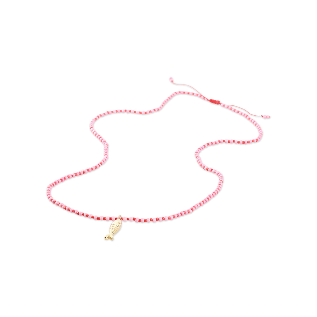 Ara - Collana con Perline a Forma di Pesce in Acciaio Inossidabile