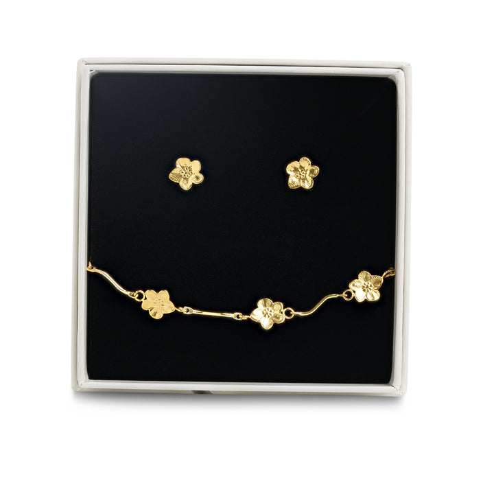 Set di Gioielli - Orecchini a Fiore e Bracciale in Acciaio Inossidabile | Timi of Sweden