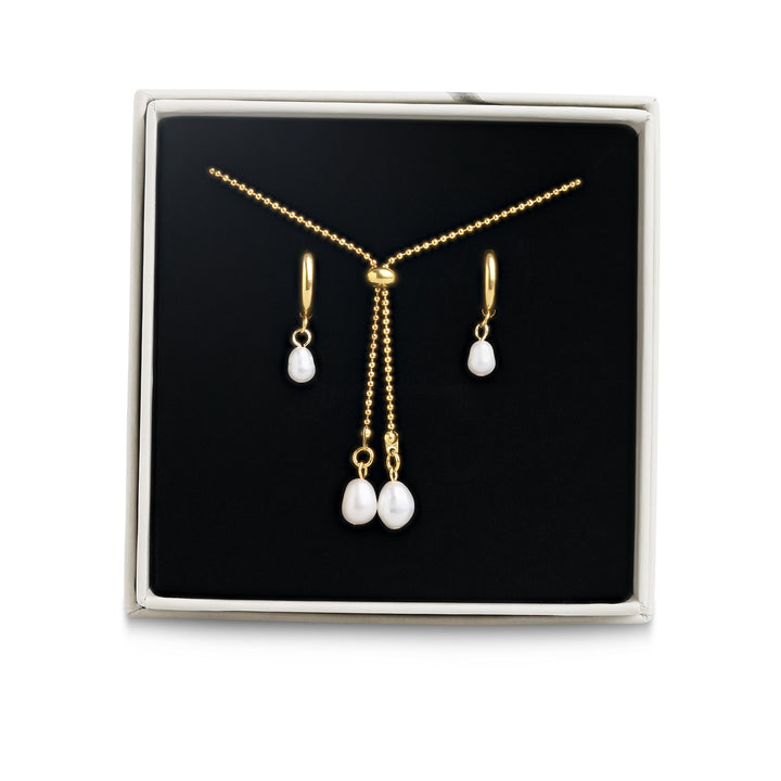 Set di Gioielli - Orecchini e Collana con Perle in Acciaio Inossidabile