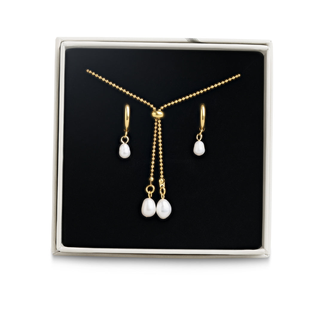 Set di Gioielli - Orecchini e Collana con Perle in Acciaio Inossidabile
