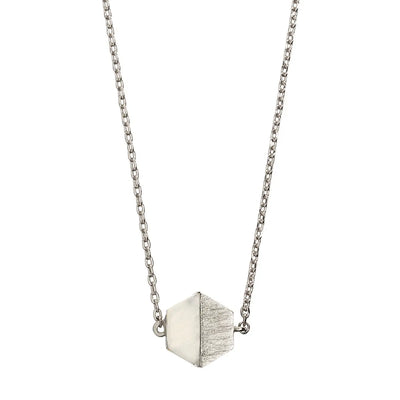 Hexagon with Stone Setting Necklace in Silver White Agate
