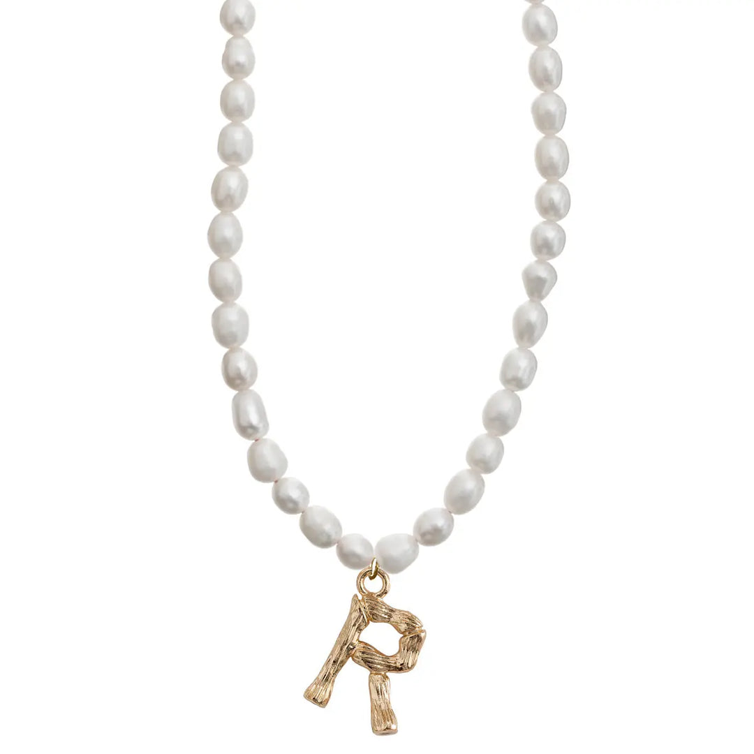 Pearl and Bamboo Letter Necklace R