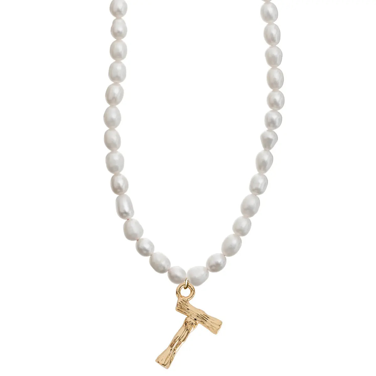 Pearl and Bamboo Letter Necklace T