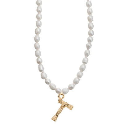 Pearl and Bamboo Letter Necklace T