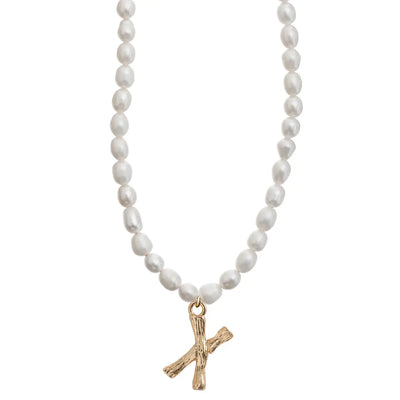 Pearl and Bamboo Letter Necklace X