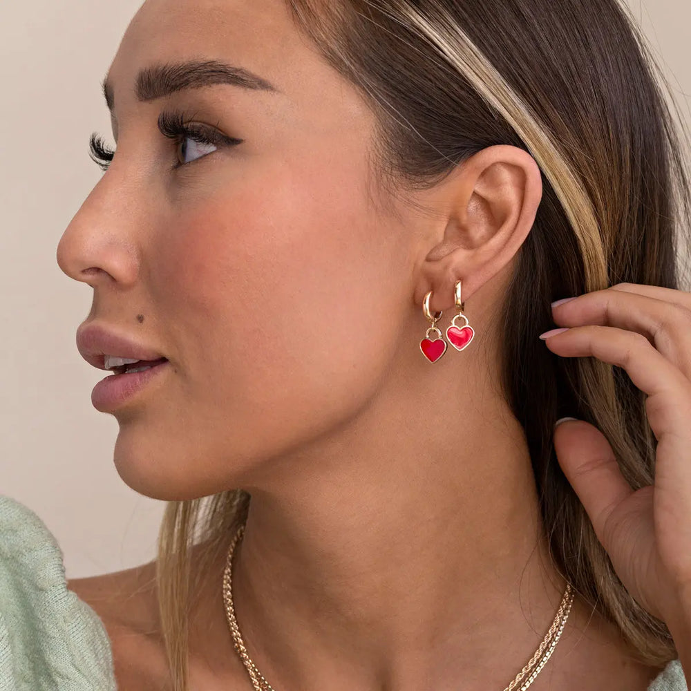 Red Enamel Heart Hoop Earring