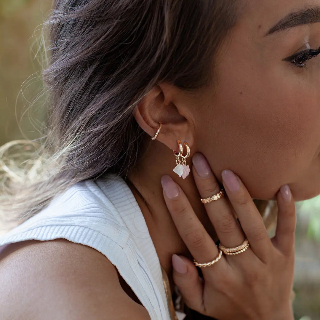 Rose Quartz Semi-Precious Hoop Earring