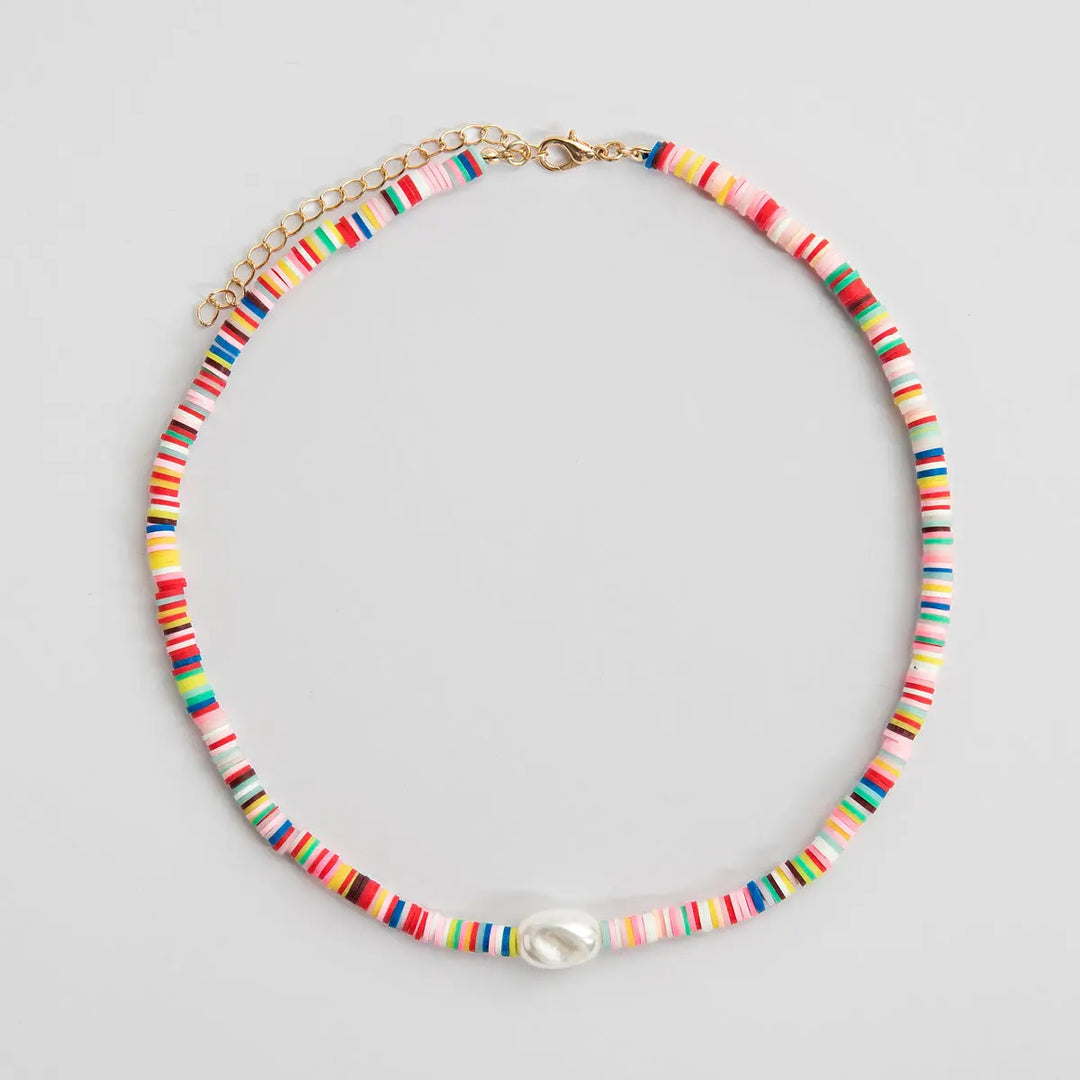 Colorful Bead Necklace with Pearl