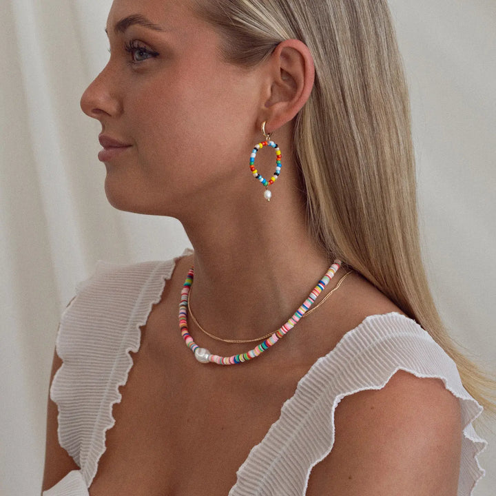 Colorful Bead Necklace with Pearl