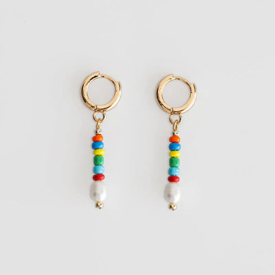 Colorful Beads with Pearl Hoop Earring