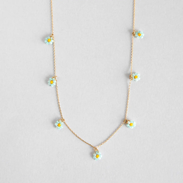 Blue Small Flowers Bead Necklace