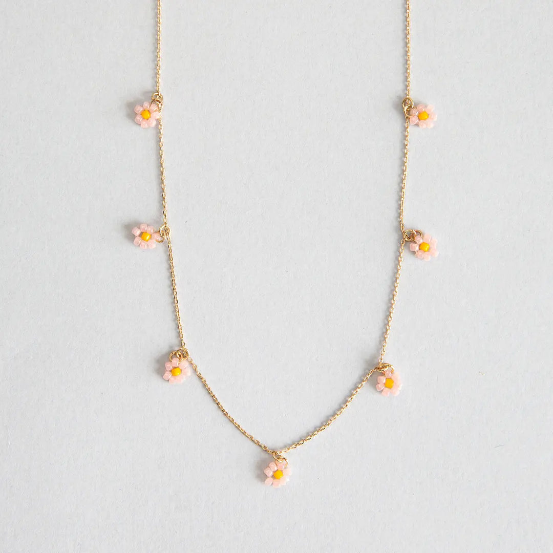 Pink Small Flowers Bead Necklace