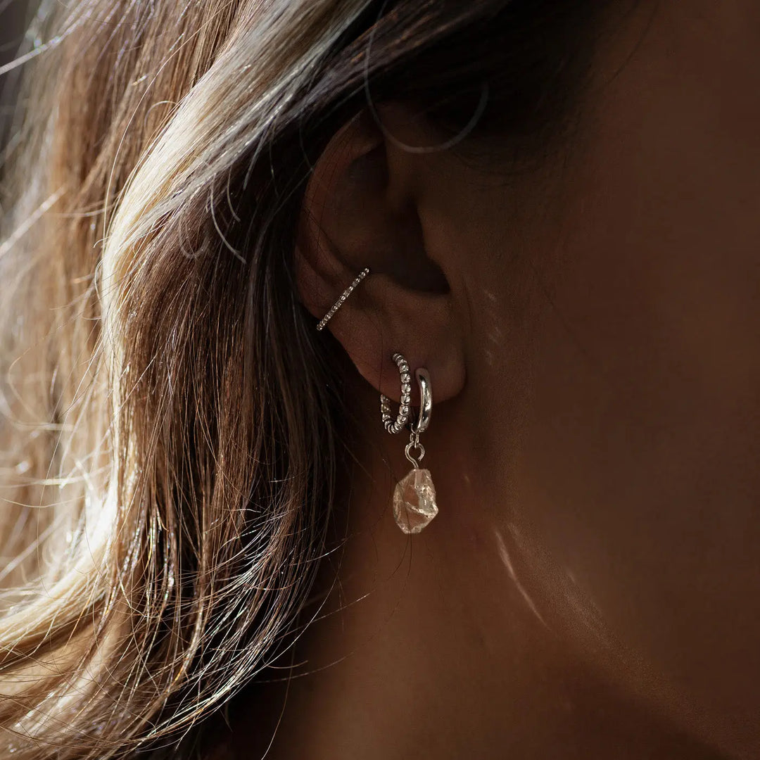 Semi Precious Hoop Earrings, Silver