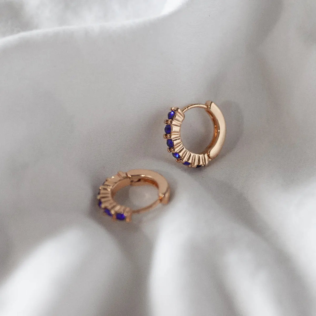 Blue Crystal Hoop Earring in Gold