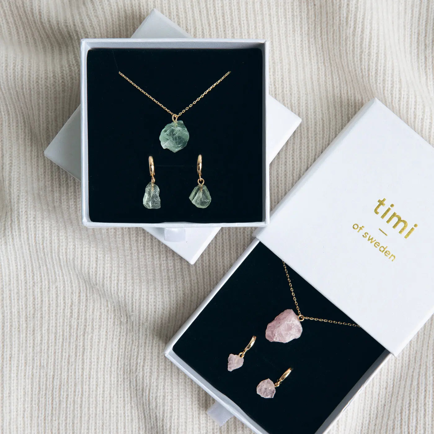 Semi Prezioso Pietra Set con Collana e Orecchini - Oro