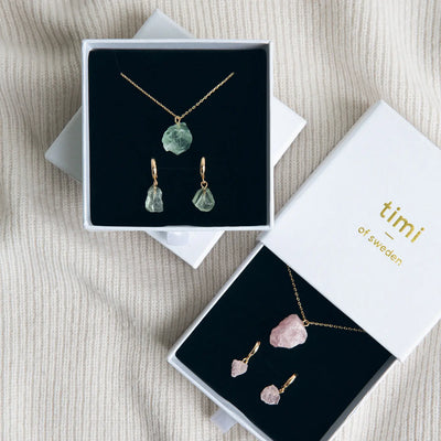 Semi Prezioso Pietra Set con Collana e Orecchini - Oro