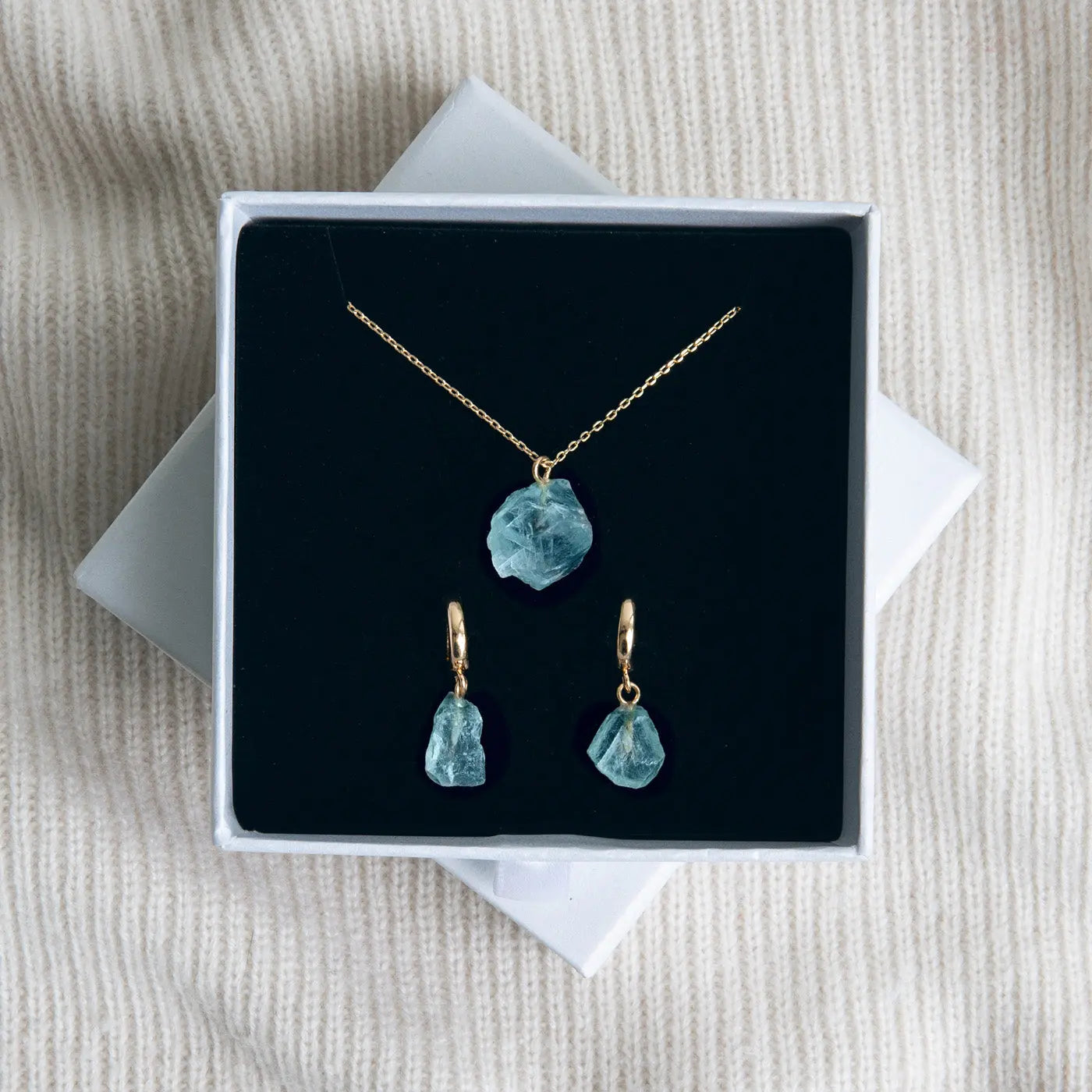 Semi Prezioso Pietra Set con Collana e Orecchini - Oro