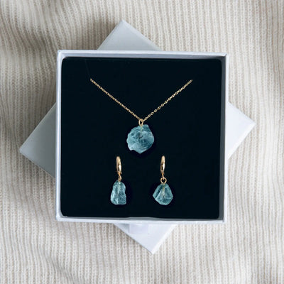 Semi Prezioso Pietra Set con Collana e Orecchini - Oro
