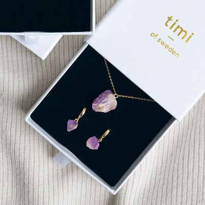 Semi Prezioso Pietra Set con Collana e Orecchini - Oro