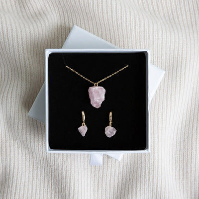 Semi Prezioso Pietra Set con Collana e Orecchini - Oro