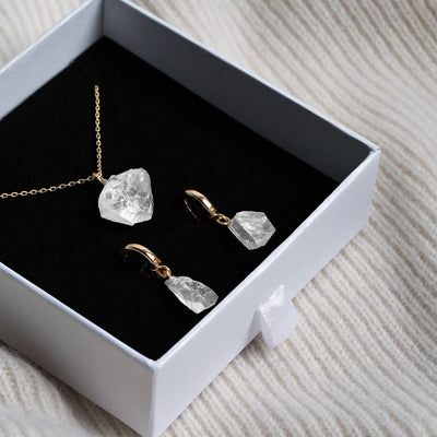 Semi Prezioso Pietra Set con Collana e Orecchini - Oro