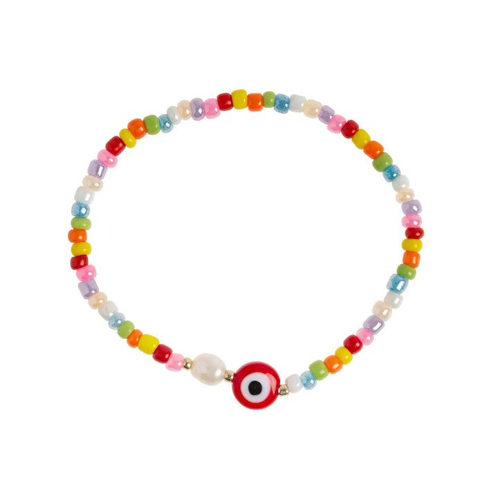 Suzy - Evil Eye Colourful Bead and Pearl Bracelet