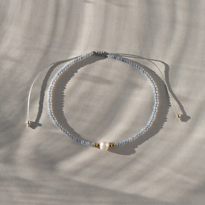 Alba - Bracciale in macramè con perline e perle