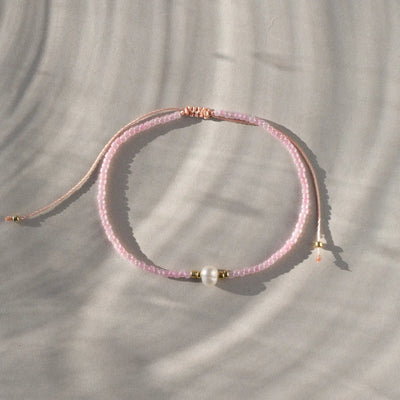 Alba - Bracciale in macramè con perline e perle